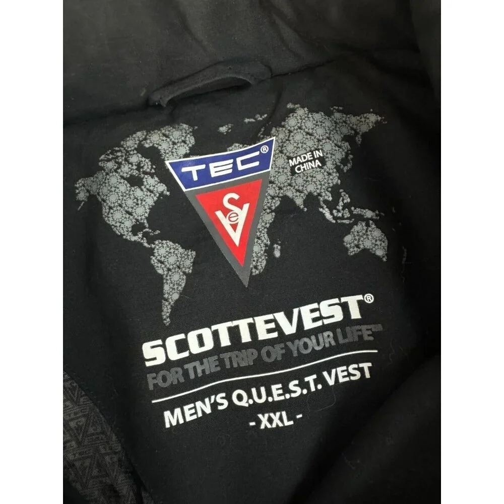 Scottevest Mens Lined Full Zip Multi-Pocket Collared‎ Black Q.U.E.S.T Vest 2XL